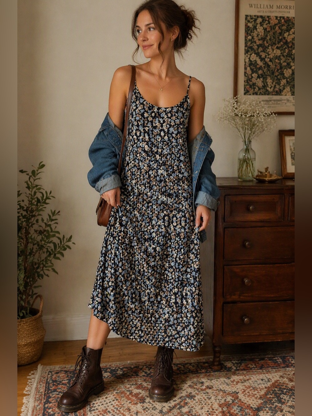 Vintage 90s Paquette Floral Rayon Midi Dress NWT L